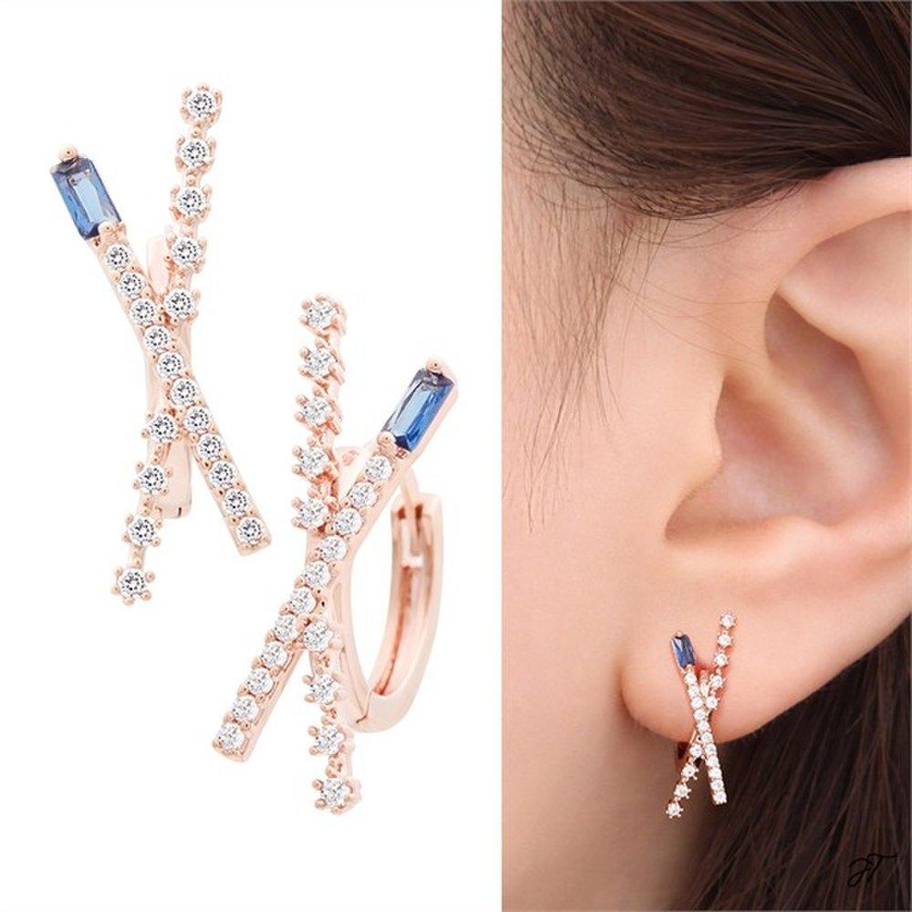 14K Gold-Filled Pin X Cubic Cross One-Touch Ring Earrings (8538896)