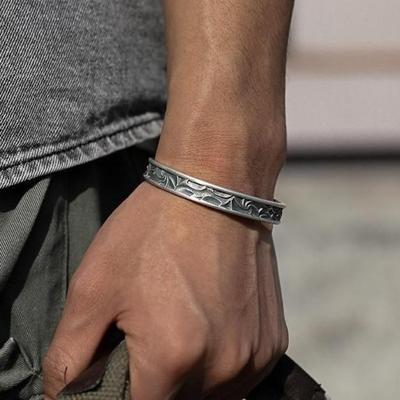 Ethnic Style Embossed Flower Bracelet, Hand-opened Diamond Bracelet, Silver Bracelet