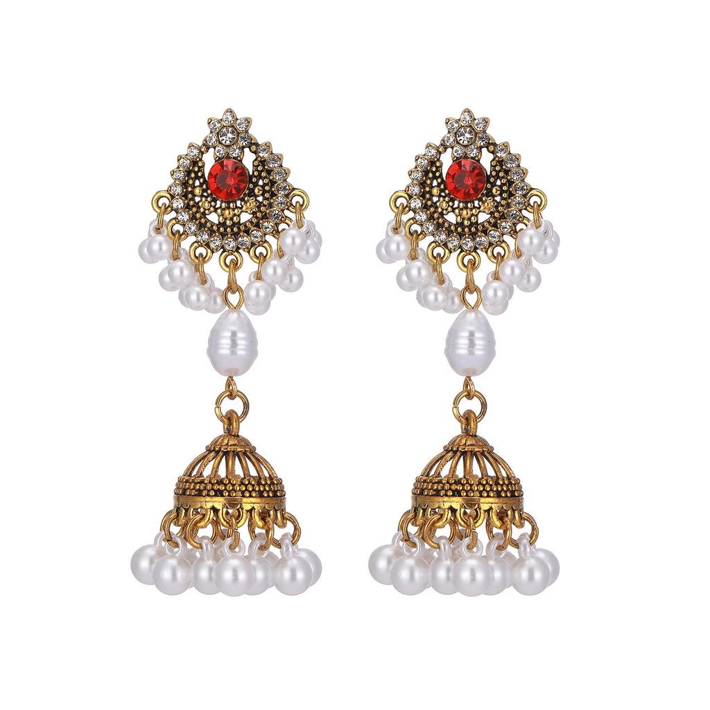 Bohemian Ethnic Pearl Bell Tassel Earrings - Retro Exotic Scenic Style