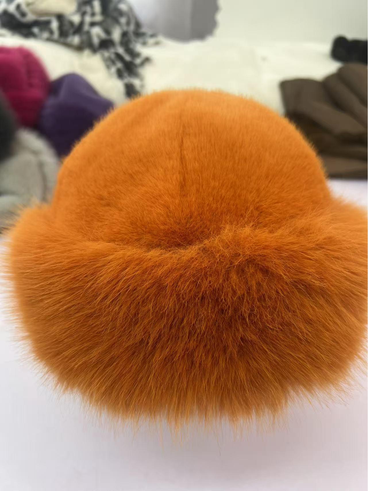 Faux Fur Mink Women s Plush Bucket Hat - Autumn/Winter Ushanka Hat for a Slimmer Look and Warm Ears M (56-58cm) оранжевый