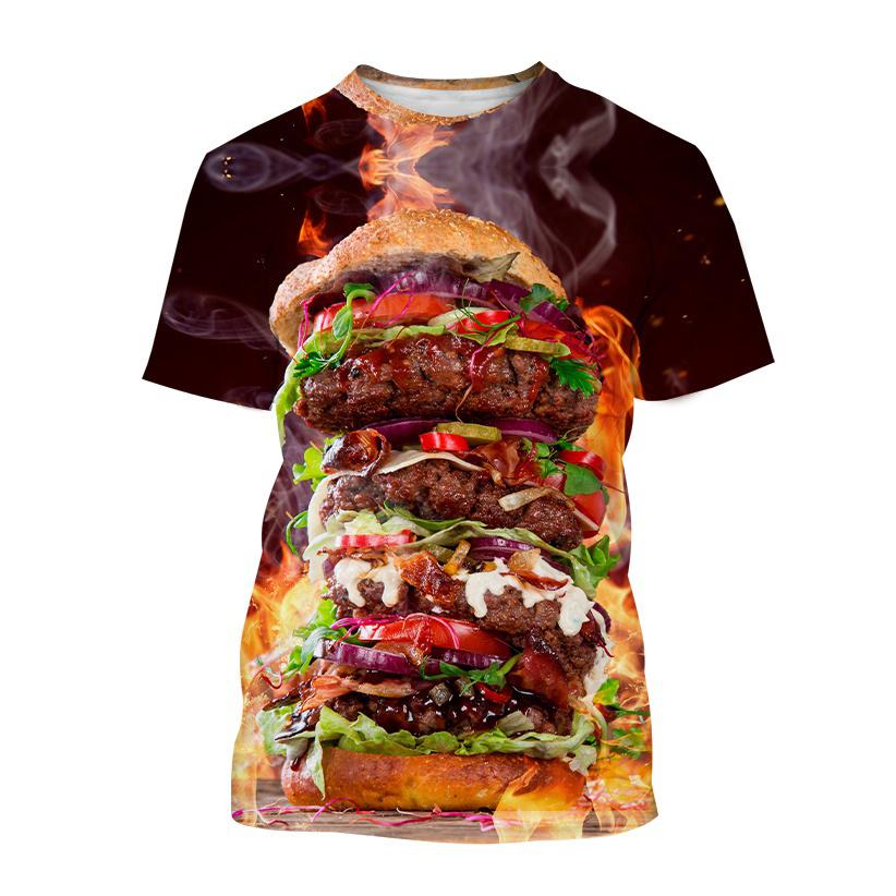 Funny Hamburger T-Shirts Food Meat 3D Print Streetwear Men Women Casual Fashion Oversized O-Neck T Shirt Kids Tees Tops Clothing