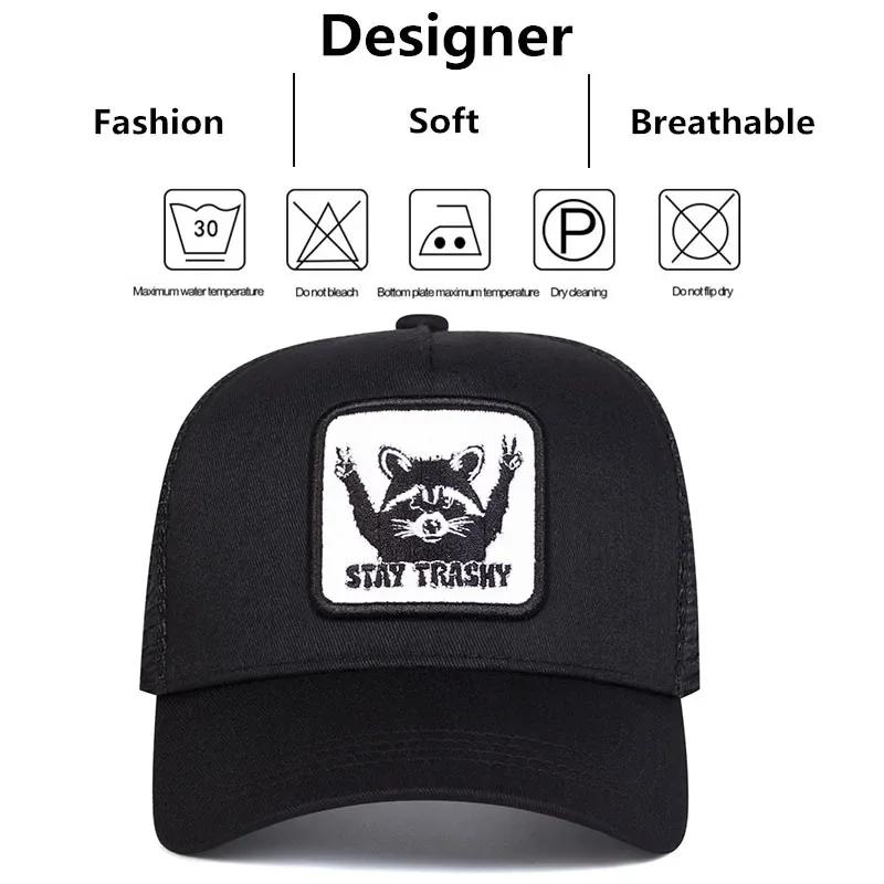 Net Baseball Stitching Embroidered Raccoon Trashy Stay Neutral Gender Women Men For Caps Spring Summer Outdoor Adjustable Casual Hats Sunscreen