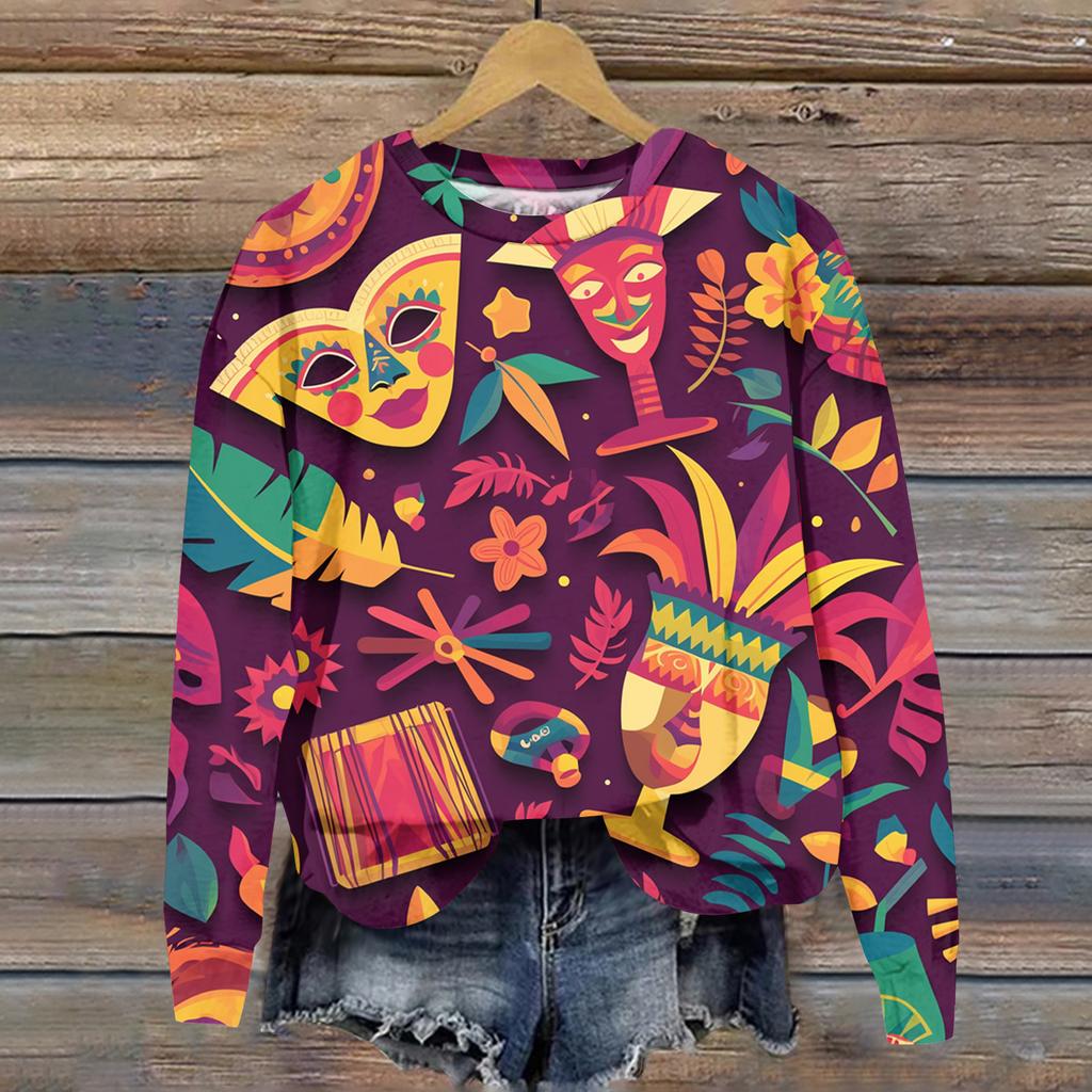 Women's Fashion  Printed Long Sleeve Loose Round Neck Sweatshirt Top