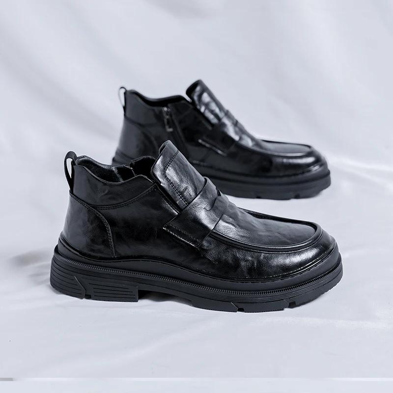 

Мужские кожаные туфли черные коричневые итальянские ботинки на платформе для мужчин модные короткие ботинки без застежек модные мужские ботинки челси 38 чёрный