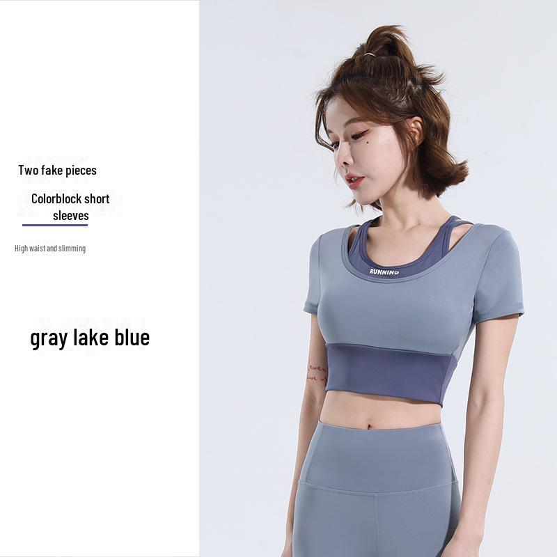 New Color Match Quick-Dry Bra-Free Yoga & Pilates Fitness Suit - Women's Short-Sleeved Two-Piece