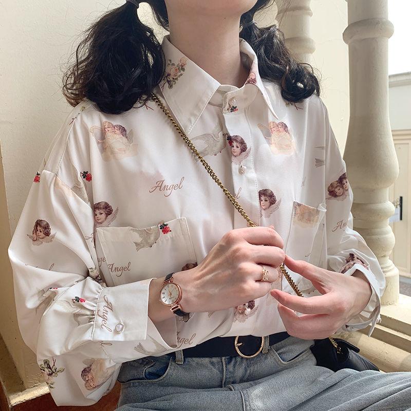 Camicia da donna con stampa angelo Camicetta elegante vintage anni '90
