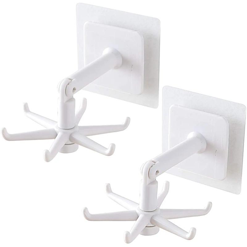 2PCS Upgraded Multi-function Rotatable 6-claw Hook 360 ° Seamless Punch Free Hook Kitchen Storage Hook Self Adhesive Bath Hooks