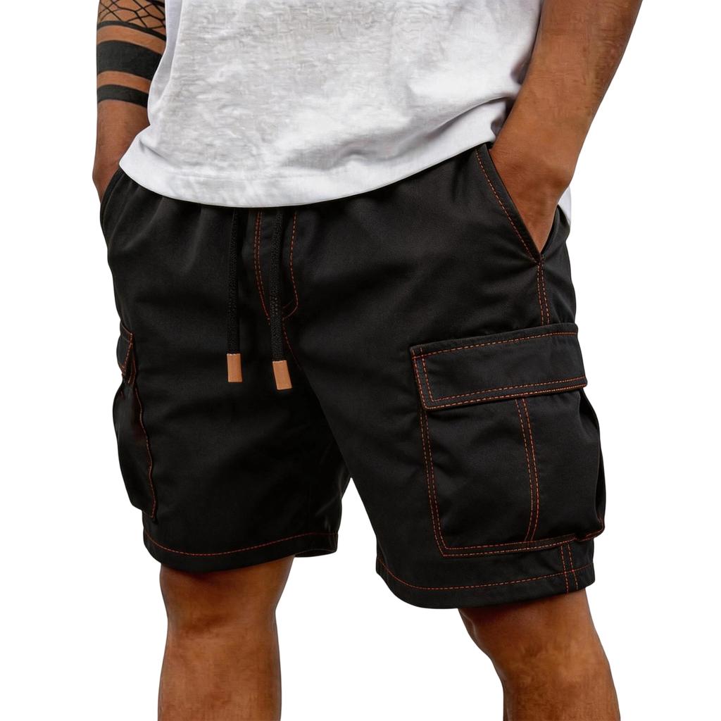 Men's Casual Cargo Shorts Multi Pocket Summer Outdoor Workwear Shorts Elastic Waistband Five Inch Length Durable Fabric