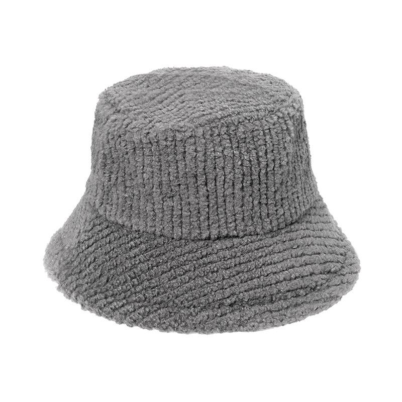 2025 autumn and winter new fashion European and American versatile thickened plush basin hat solid color striped bucket hat thermal hat men and women