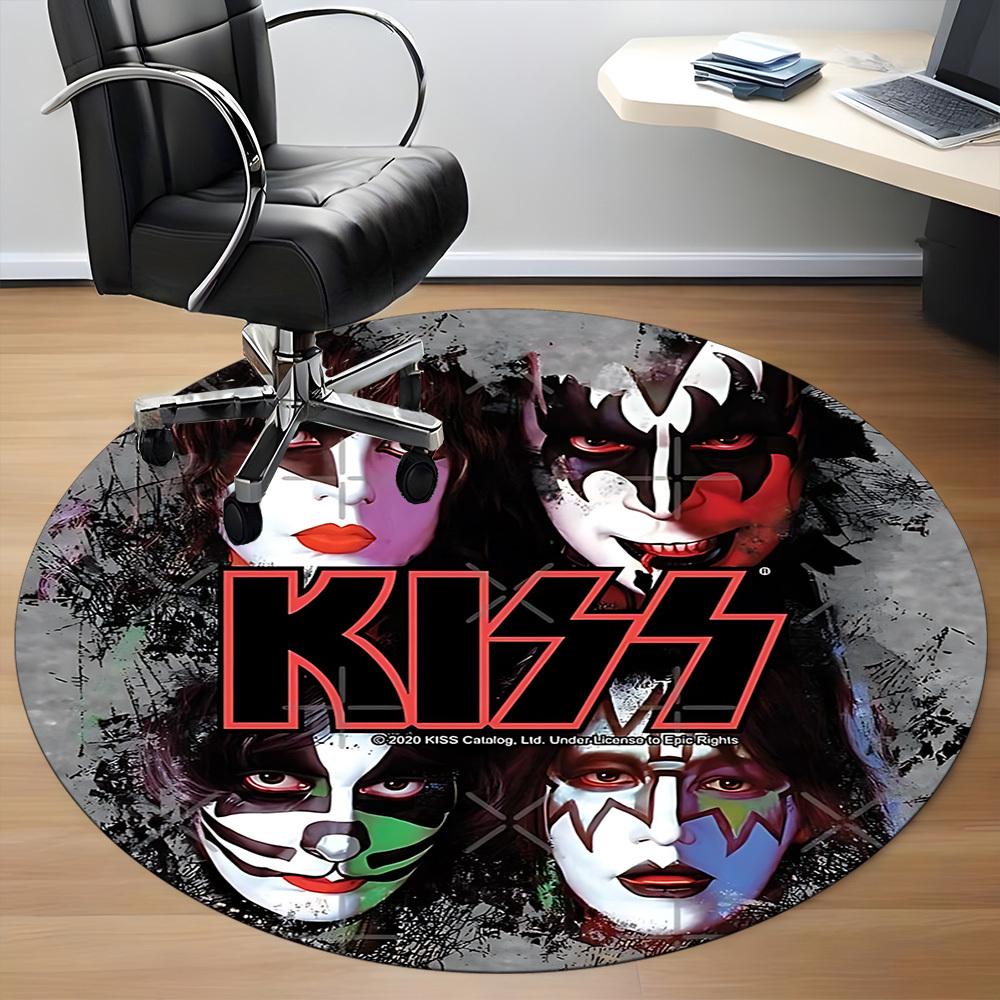 1PC KISS Band Merchandise Office Round Rug - Perfect for Office or Study Decor, Machine Washable, Non-Slip Backing, Decorative Floor Mat