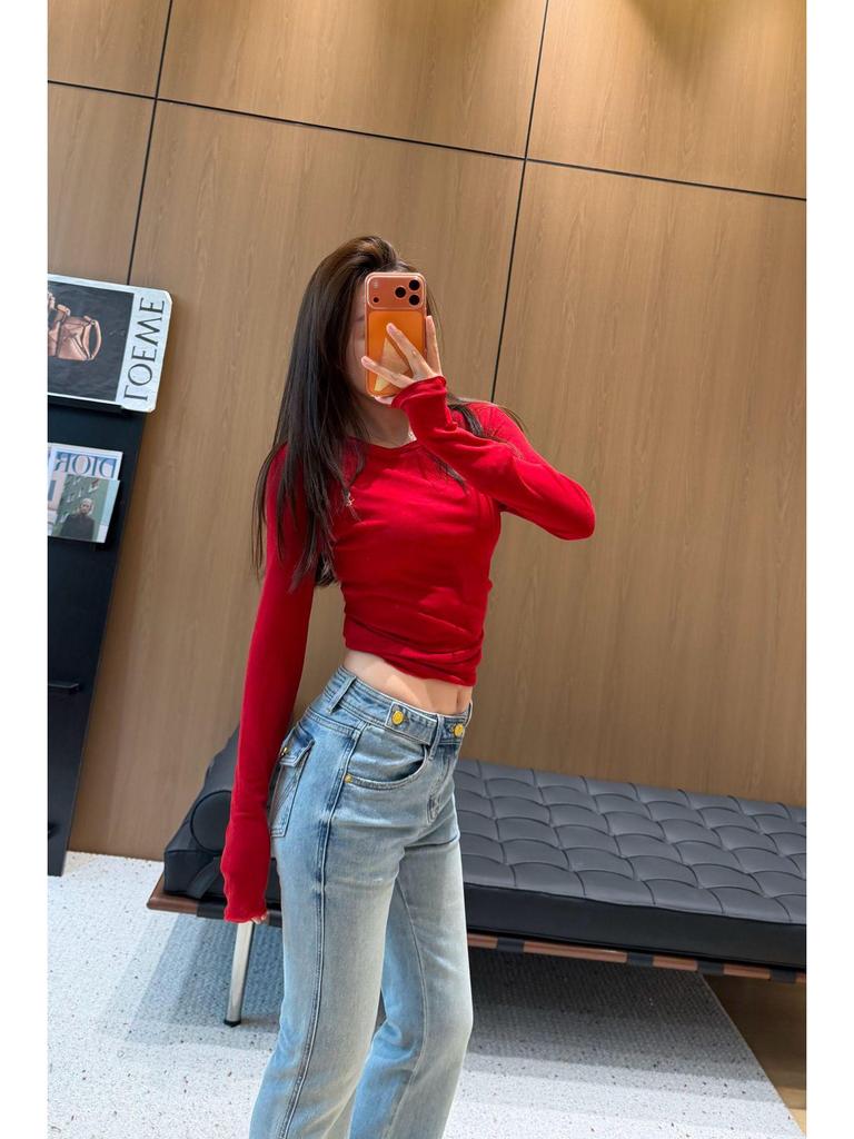 Nanyou High-Waist Schlagjeans für Damen - Schlankmachende Glockenhosen mit Pfirsich-Passform