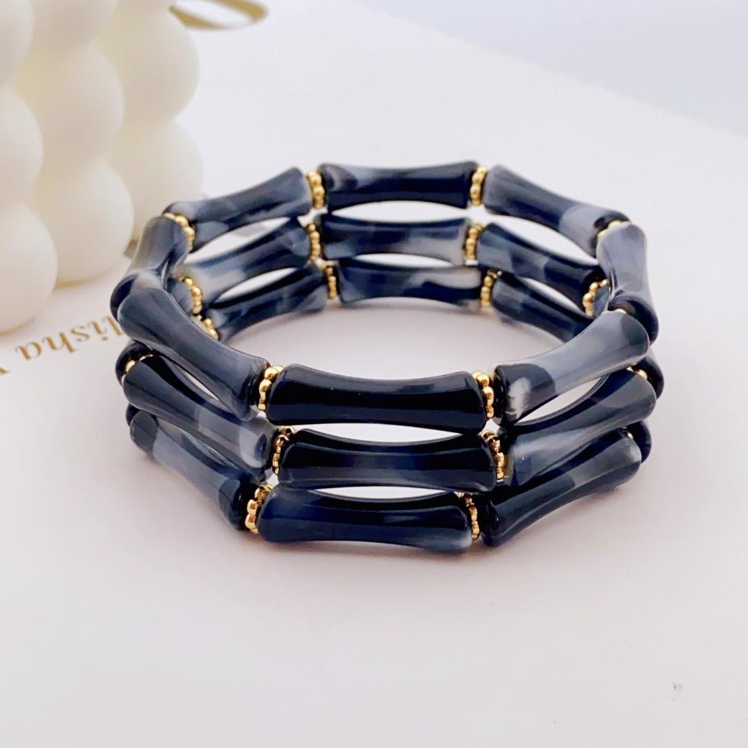 

3шт. Акриловый эластичный браслет с бусинами и разноцветными бамбуками для женщин, повседневный браслет для женщин