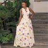 European and American Women's Clothing Summer African New Elegant Sleeveless V-neck Waist Printed Dress