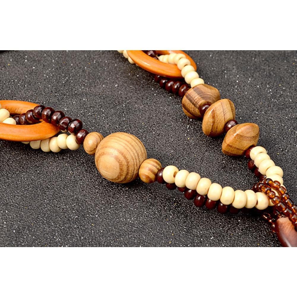 JMXD Handmade Wooden Fish Pendant Necklace Long Boho Beaded Sweater Chain Unisex Ethnic Retro Gift Lightweight Summer Trend