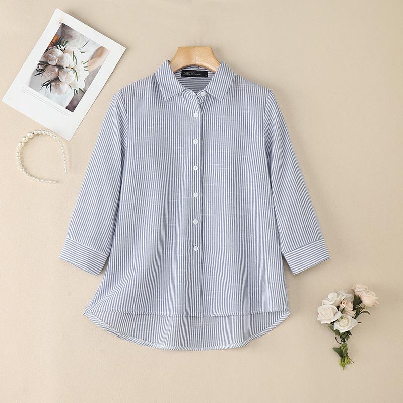 ZANZEA Damen Umlegekragen Locker Lässig 3/4 Ärmel Gestreifte Bluse