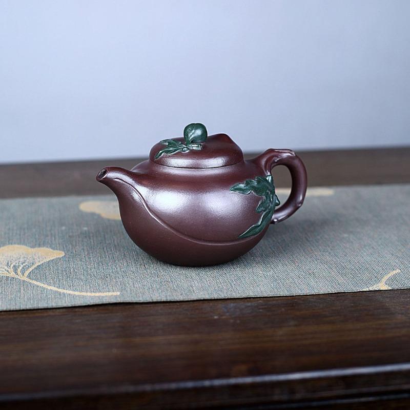240ml High-end Yixing Purple Clay Teapots Handmade Longevity Peach Pot Raw Ore Purple Mud Tea Soaking Kettle Zisha Tea Set Craft