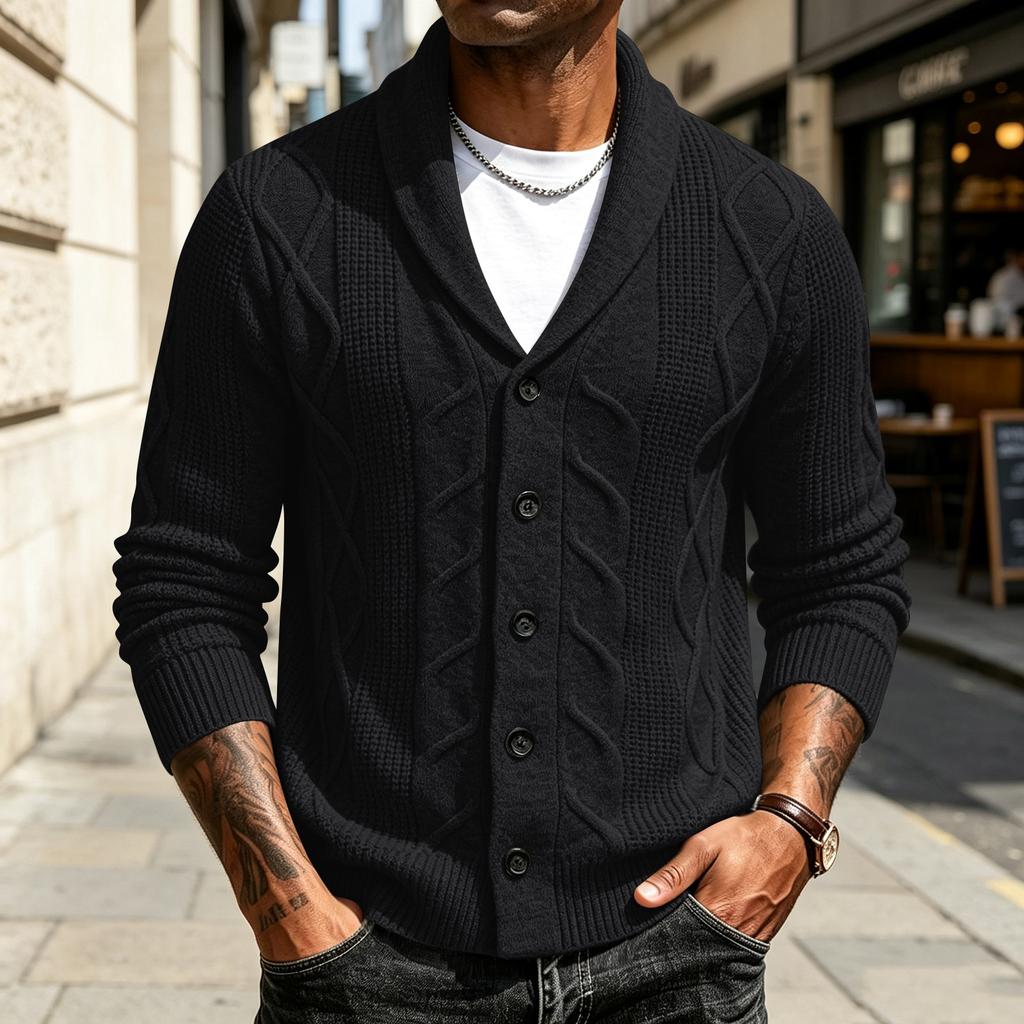 Herren Strick-Cardigan-Pullover, Farbe Knopfleiste Umlegekragen, Warm Vielseitig Trendig Herbst Winter Lässige Oberbekleidung