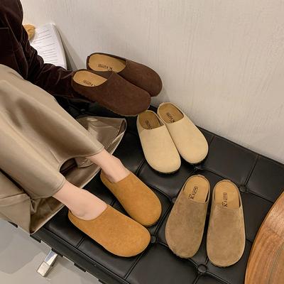 Frosted Leather Birken Thick-soled Slippers Women's 2025 Autumn New Outer Wear One Pedal Soft-soled Lazy Bag Head Half Slippers