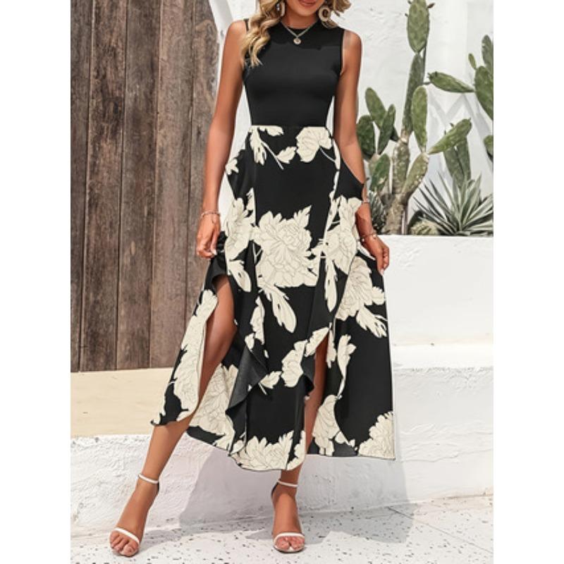 

Женское модное и элегантное платье без рукавов с пэчворком XL чёрный