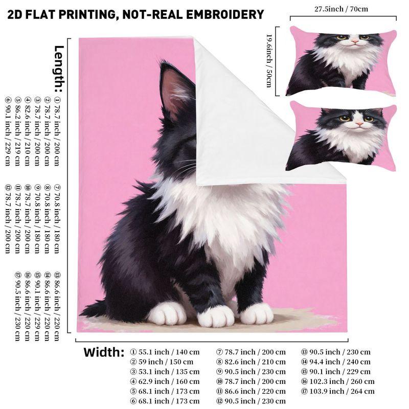 3-Piece Bedding Pillowcase Quilt Cover Set Cute Kitten Pink Background Pattern 2D Digital Printing For Bedroom Dormitory Decor