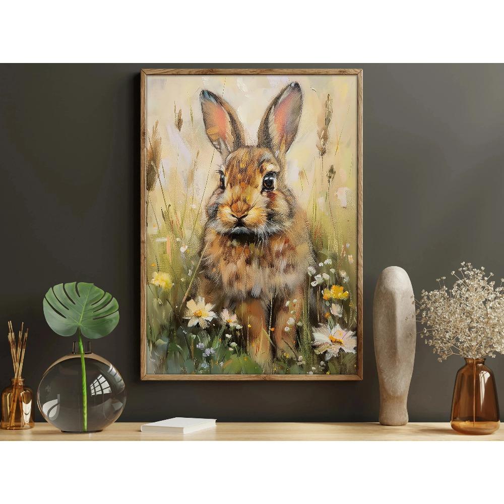 Print Leopard Tiger Sleep On Bed Painting Deer Rabbit In Flowers Poster Home Decoration Pop Lovely Wildlife Wall Art Canvas