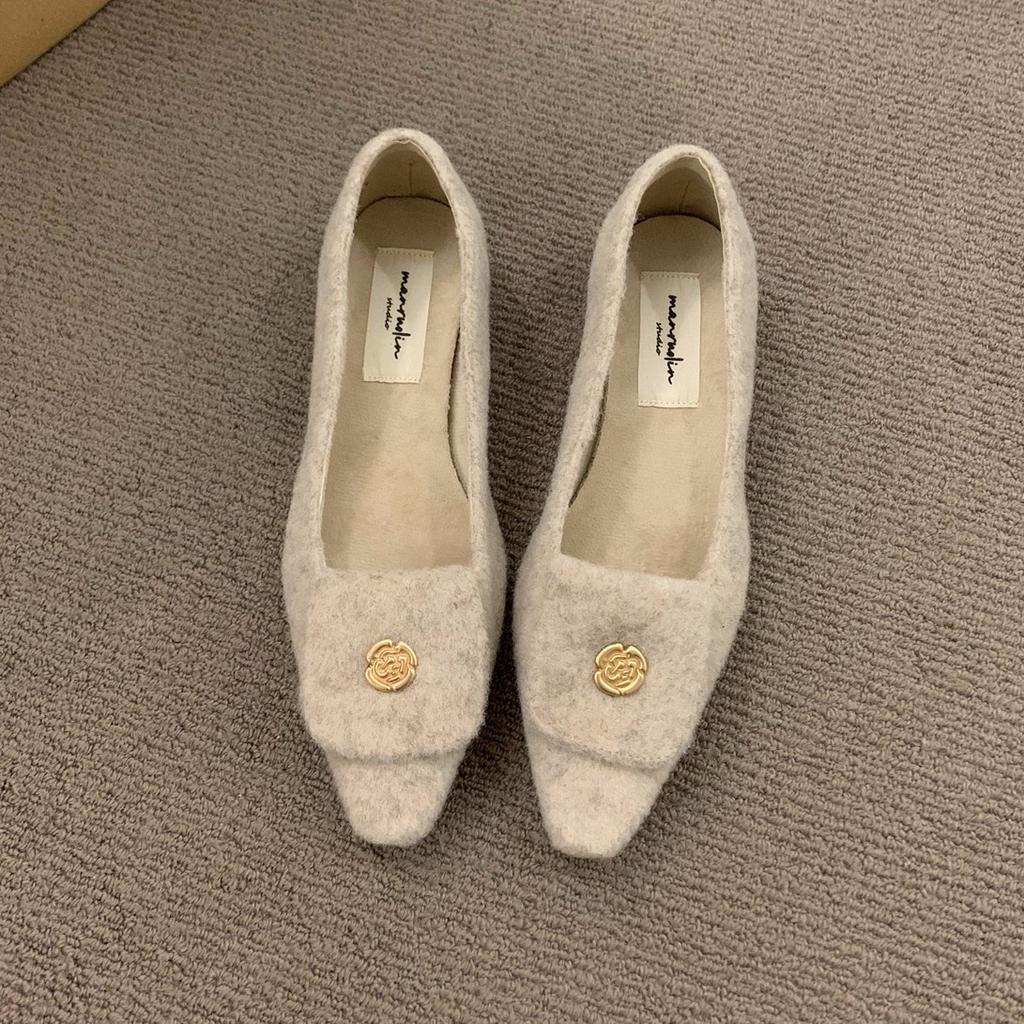 French low-heeled retro suede single shoes women's shoes 2025 new autumn and winter velvet temperament small fragrant commuter shoes