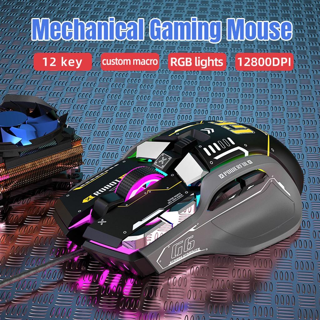 10 Key Wired Gaming E-sports Mouse Macro Programming, 13 RGB Lighting Modes, 6-speed 12800dpi