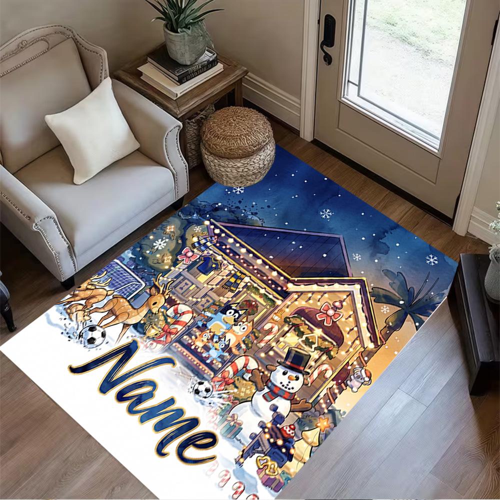 Soccer Fun Blue Heeler Customized Name Floor Mat Design for Bedrooms Playrooms Outdoor Dormitory Anti-slip Rug Anime Office Decor