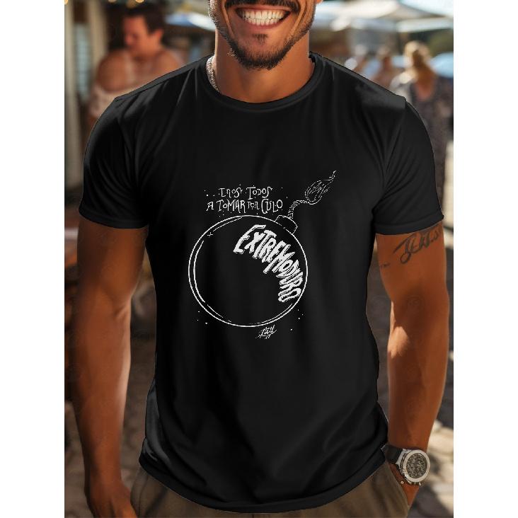 Men s Extremoduro Spanish Lyric T-Shirt - Spanish Band Song Lyrics Print Music Fan Tee, Breathable Short Sleeve Round Neck Shirt for Concerts & S чёрный