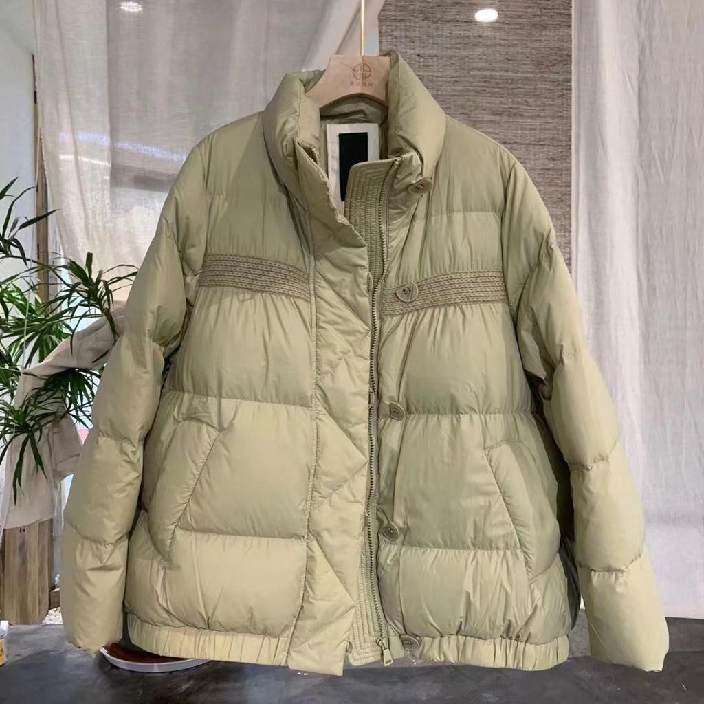 Winter new down jacket women's literary fashion stand-up collar solid color splicing warm versatile white duck down jacket tide
