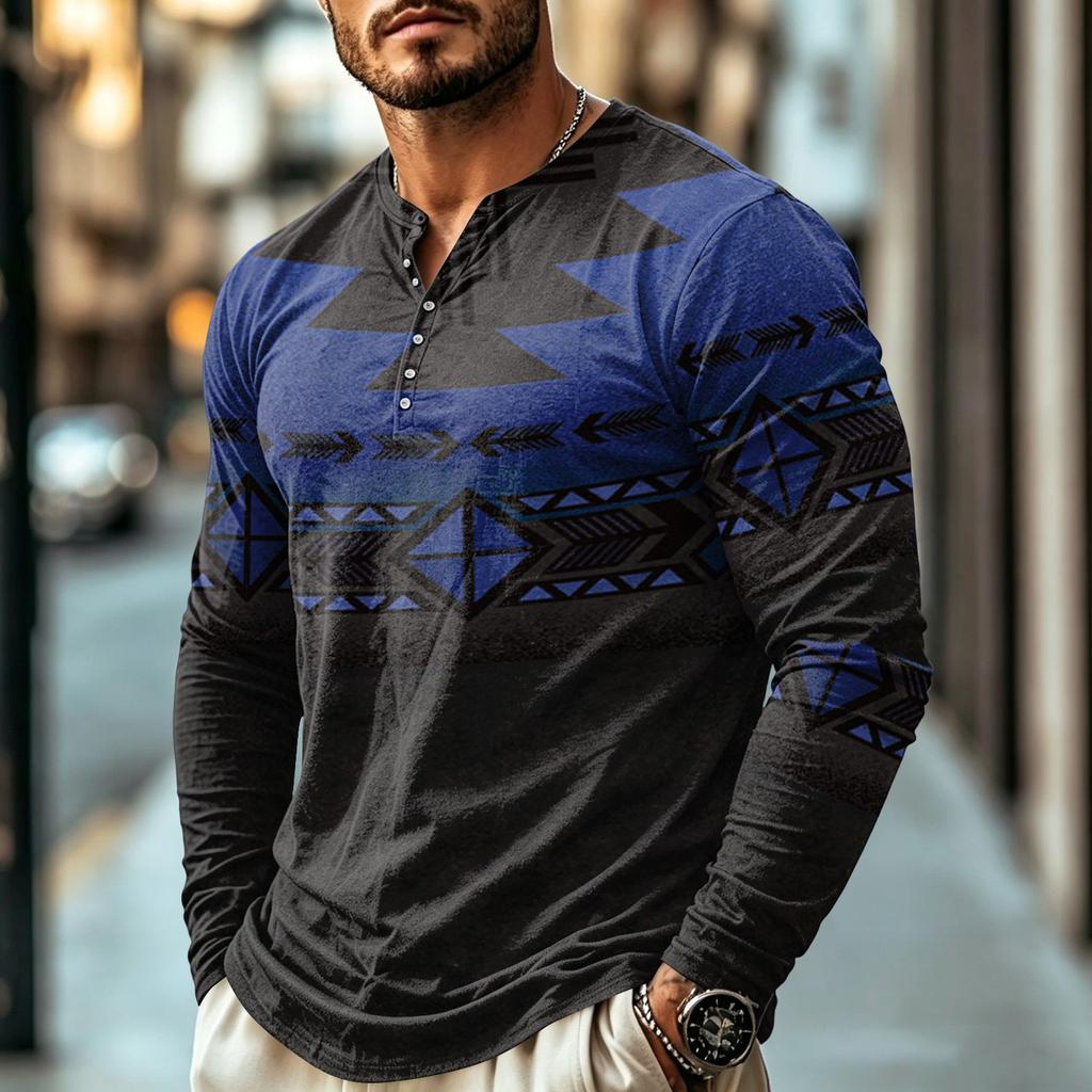 Men's Casual Vintage Boho Long Sleeve Shirt for Everyday Wear