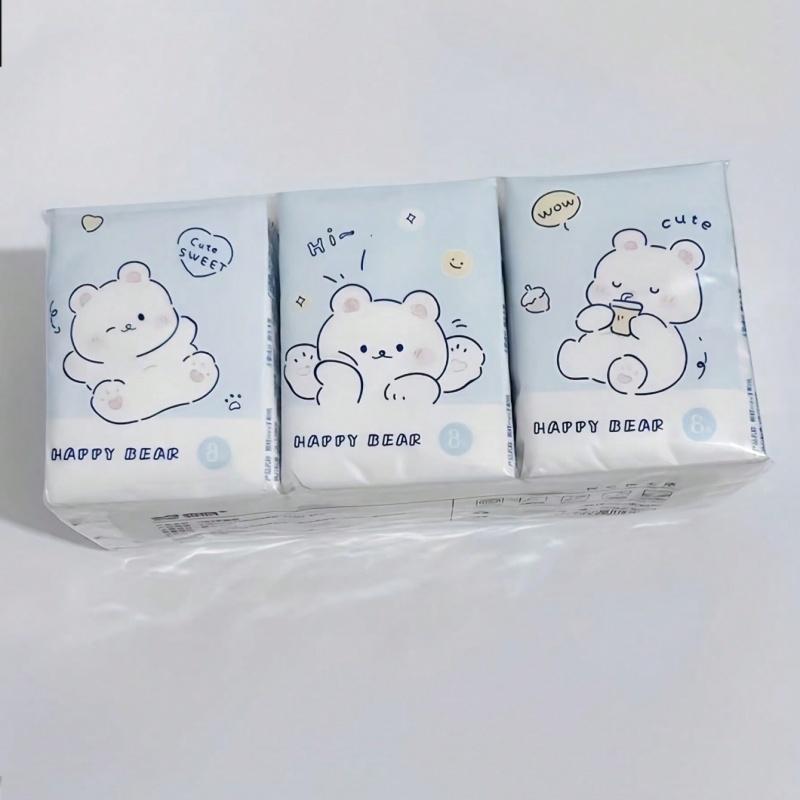 9 Packs Bear Pattern Portable Mini Tissue Paper Napkins Handkerchief Tissue Bear Cartoon Pattern Portable Small Bag Tissue