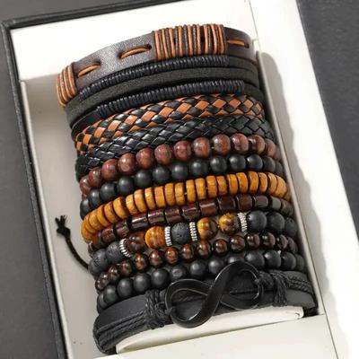 Bestseller 12-Piece Coconut Shell and Wooden Bead Elastic String Men's Bracelet Set (Box Not Included)