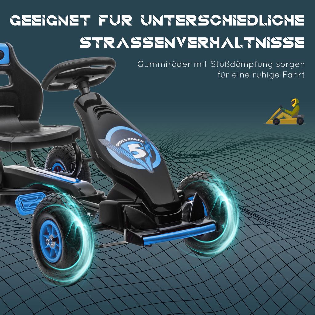 Kids Pedal Go Kart, with Adjustable Seat, Inflatable Tyres - Blue