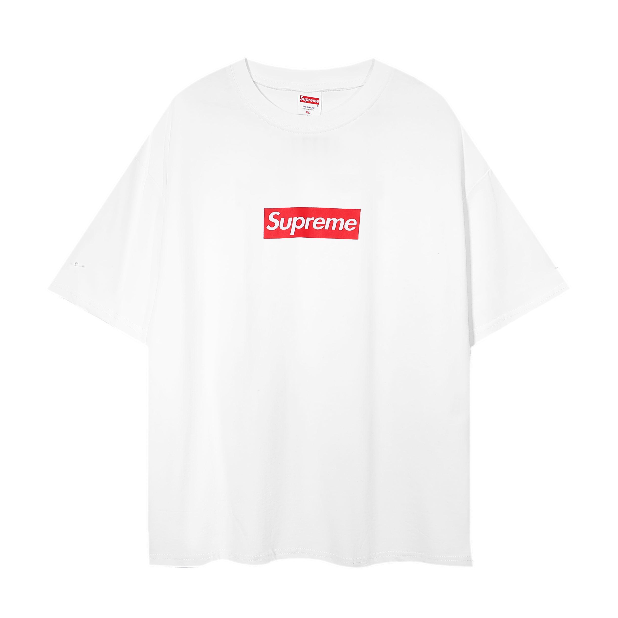 

E2011 Supreme 2025 Літо Нова високоякісна бавовняна футболка вільного крою великого розміру з круглим вирізом для чоловіків та жінок, парна футболка S білий