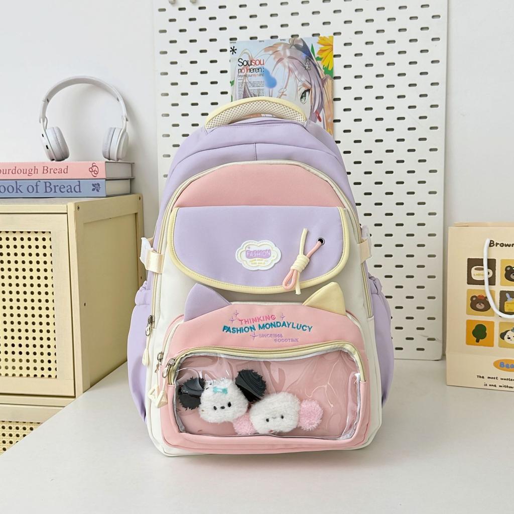 School bag high value ins fresh and cute, junior high school students contrast colors, casual, lightweight and large capacity