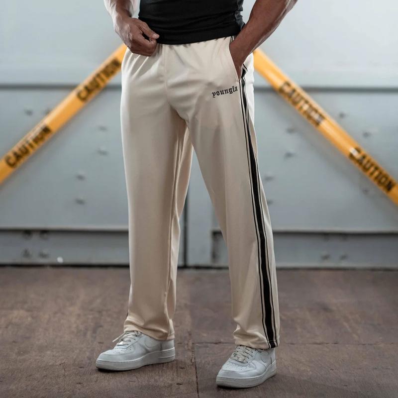 YOUNGLA Men's Patchwork Stripe Track Pants - Casual Embroidered Gym Sportswear