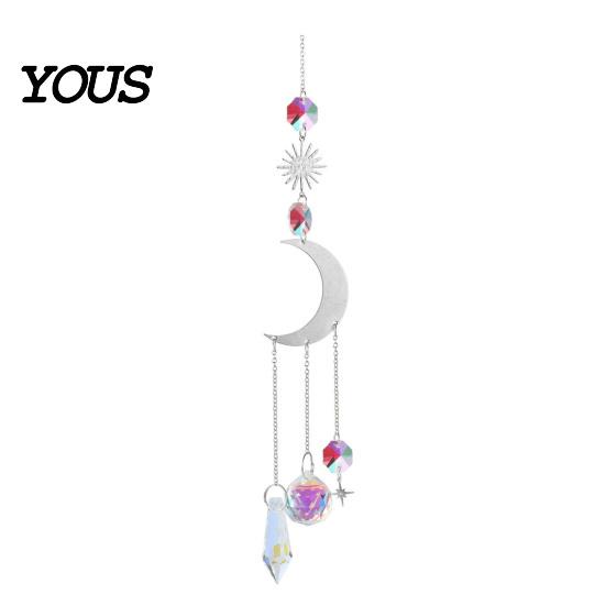 Sun Catcher Pendant Faux Crystal Suncatcher, Colorful Prisms Window Hanging Catcher, Moon Suncatcher Rainbow Maker Chain for Garden Home Decor Star