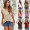 Women's Plus Size Multicolor Round Neck Short-Sleeve Tassel Knotted T-Shirt