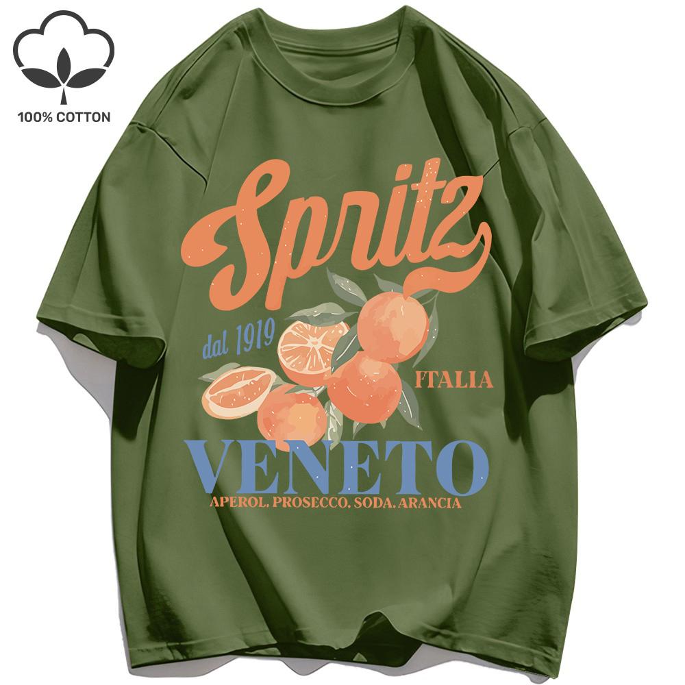 Spritzy Veneto Funny Orange Fruits Design T-Shirt Women Sport Summer Short Sleeve Cotton Hip Hop Tops Casual Loose Sportswear