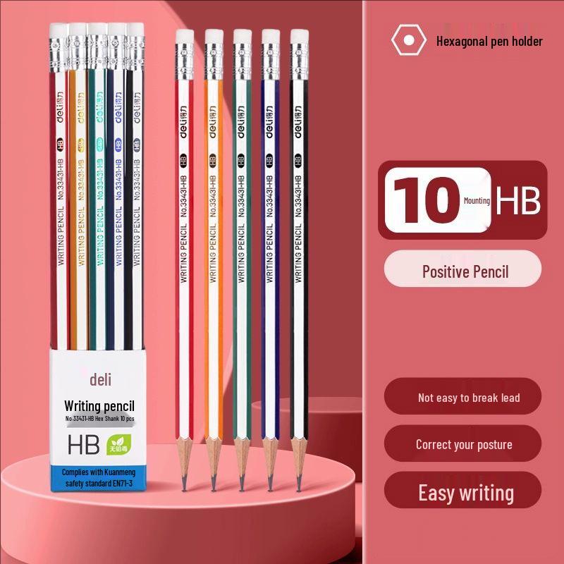 

Deli 2B Triangular First-Grade Pencils with Erasers, 2-Pack Colored for Kids 2B