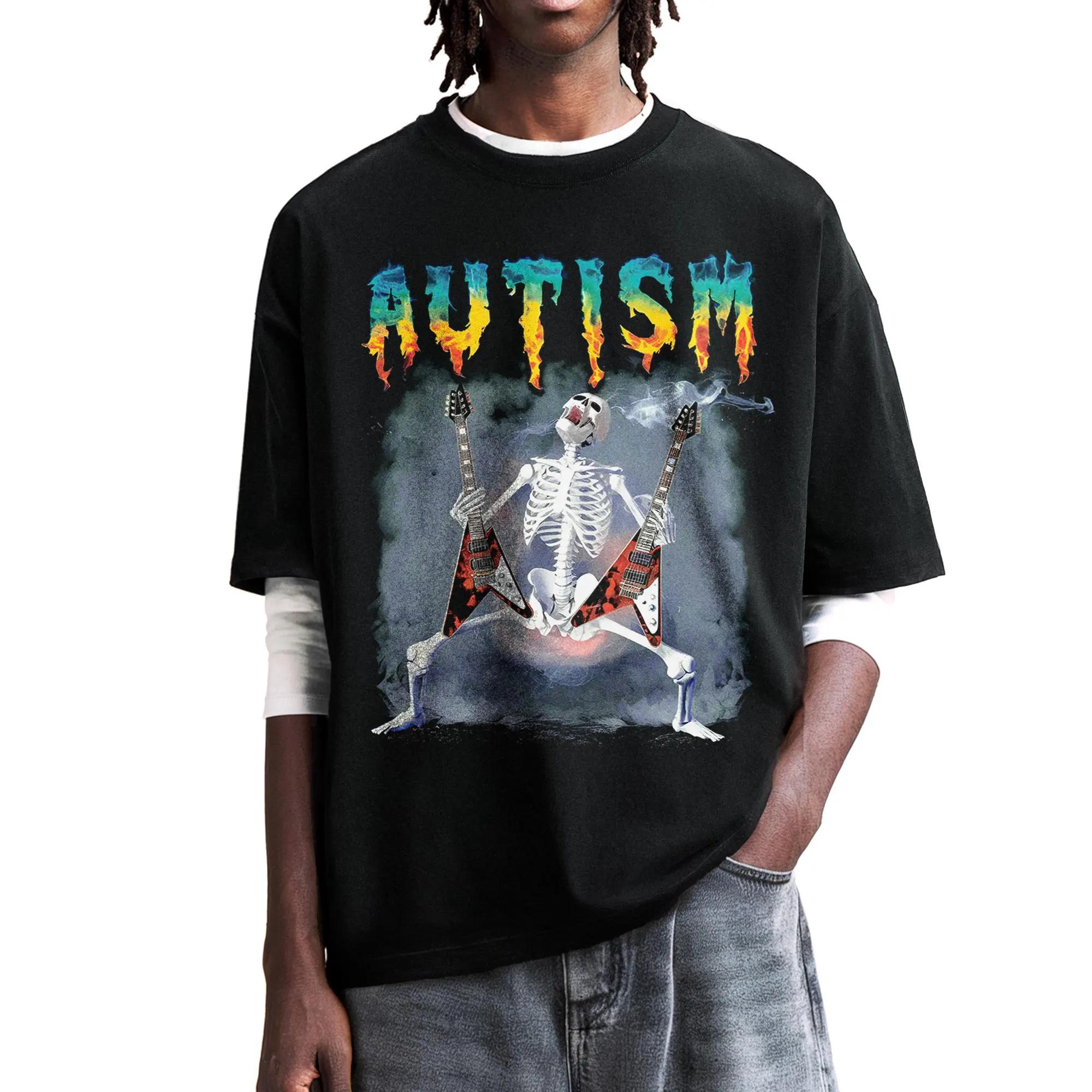 Autistic Skeleton Guitarist Tee Edgy Meme Unisex TShirt Summer Mens and Womens Loose and Breathable Tshirt Top 2XL