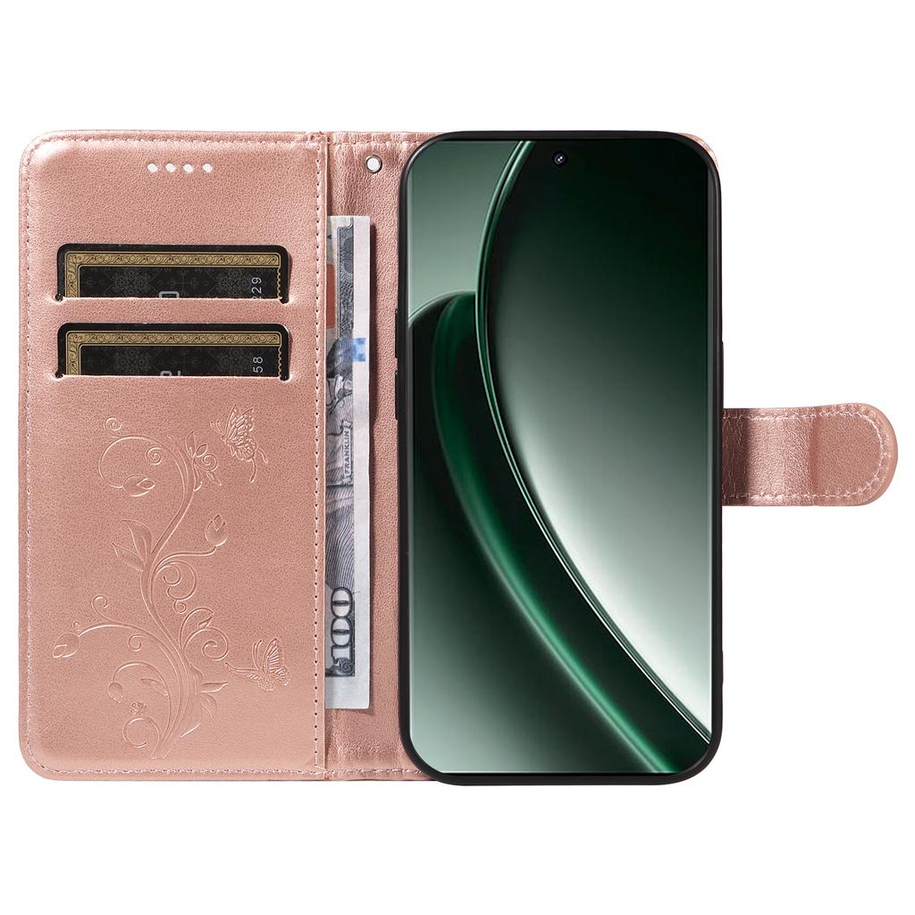 For Realme GT 6 5G PU Leather Cases Flower Pattern Wallet Stand Phone Cover with Strap