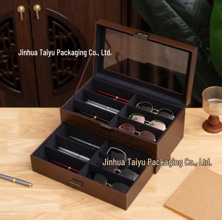 2025 Walnut Wood Grain Watch & Sunglasses Storage Box