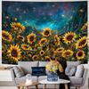 Heynvioo Sunflower Tapestry Galaxy Space Tapestry Fall Yellow Floral Plants Tapestries Starry Sky Mountain Nature Tapestries Wall Hanging for Home