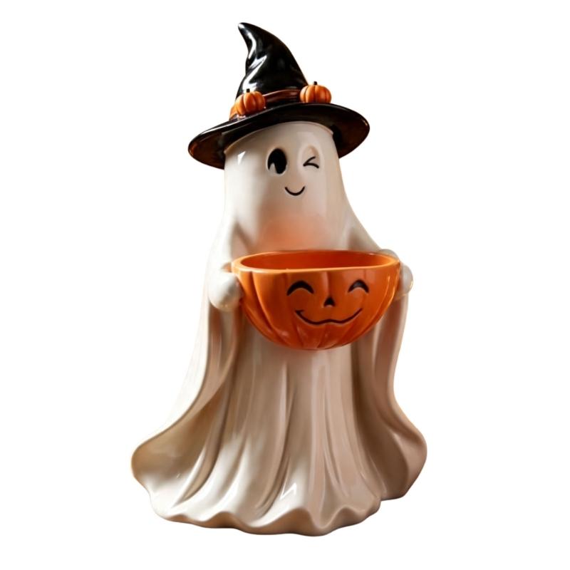 Halloween Tabletop Ghostly Decors With Pumpkin Candy Bowl, Resin Figurine for Entryway Mantels Shelf and Party Table Styling