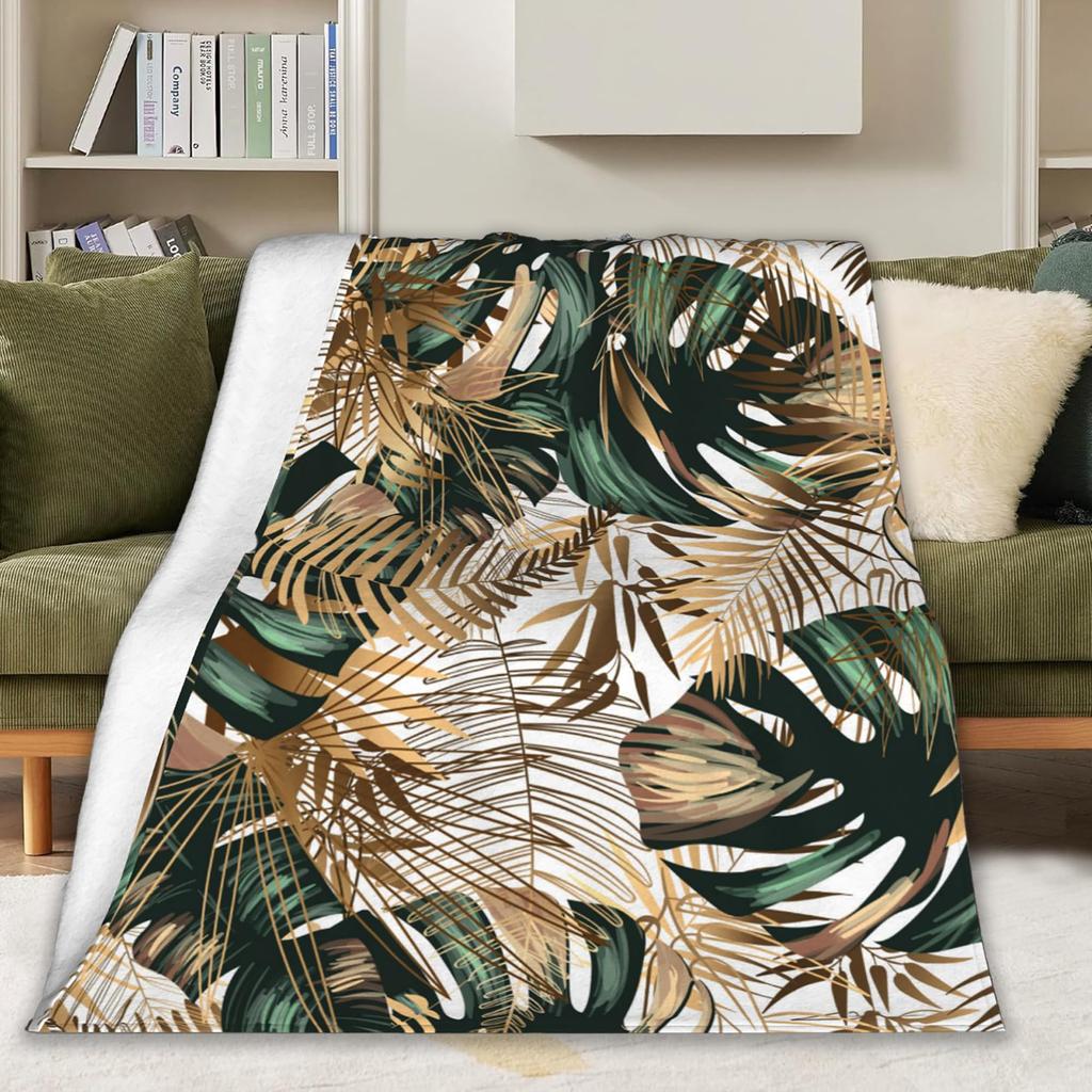 Tropical Palm Leaves Throw Blanket Ultra Soft Warm Lightweight Cozy Plush Blanket for Bed Chair Car Sofa Couch Bedroom Dorm