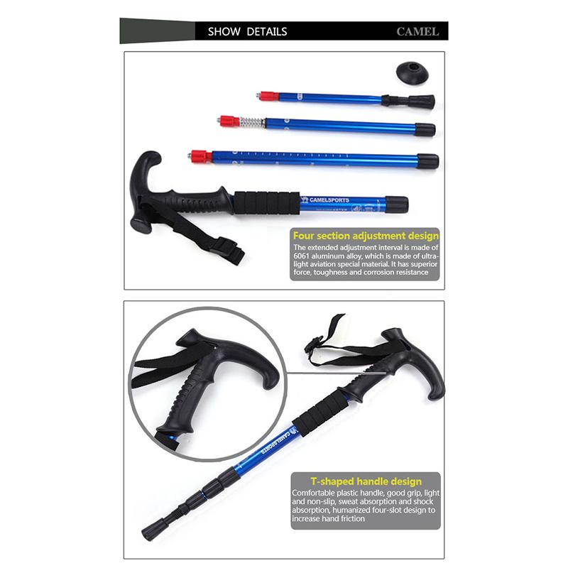 4-Section Outdoor Walking Stick Portable Telescopic Trekking Pole Anti Skid Aluminium Alloy Cane Elderly Camping Climbing Stick