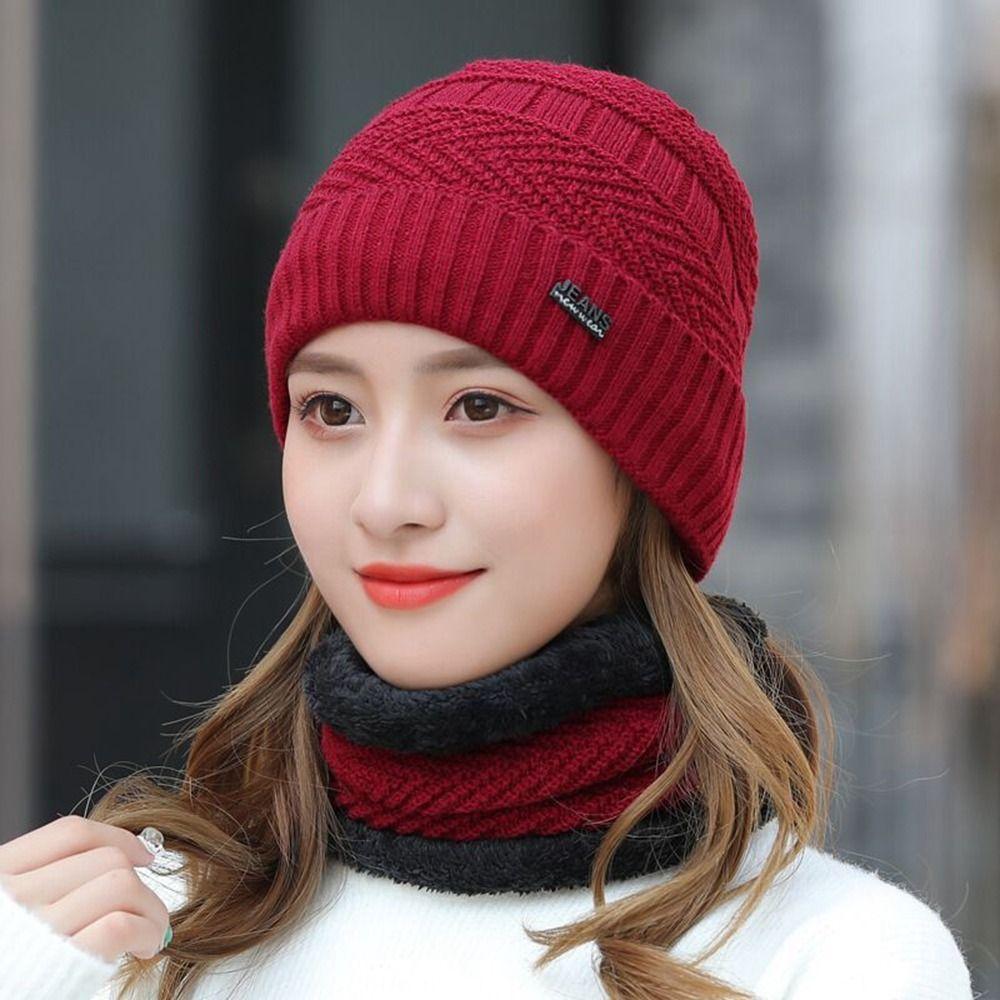Winter Warm Hat Solid Color Hats Bib Windproof Knitted Hat Women Hat Hats Scarf Sets Beanie Cap
