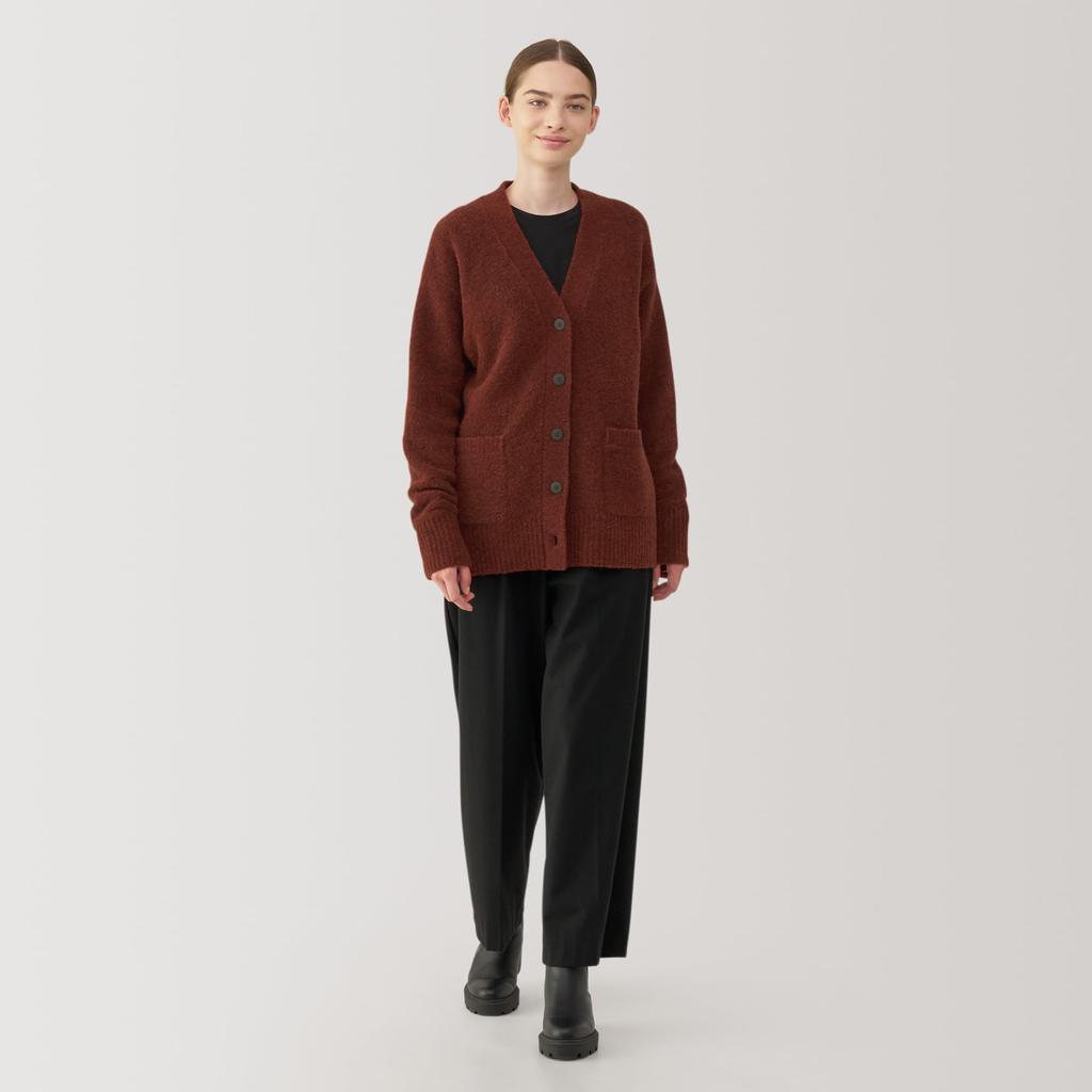 MUJI Women's Wool Blend Boucle V-Neck Cardigan, Brick, BA1PNA4A, Women's XL